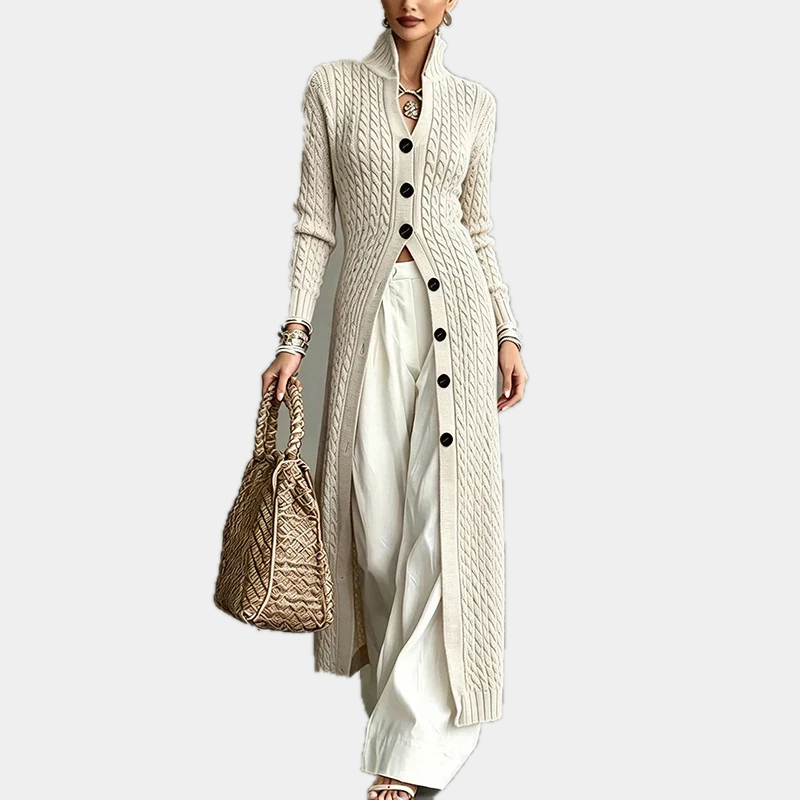 ELIZA & MAREN | HIGH COLLAR CABLE CARDIGAN FOR WOMEN