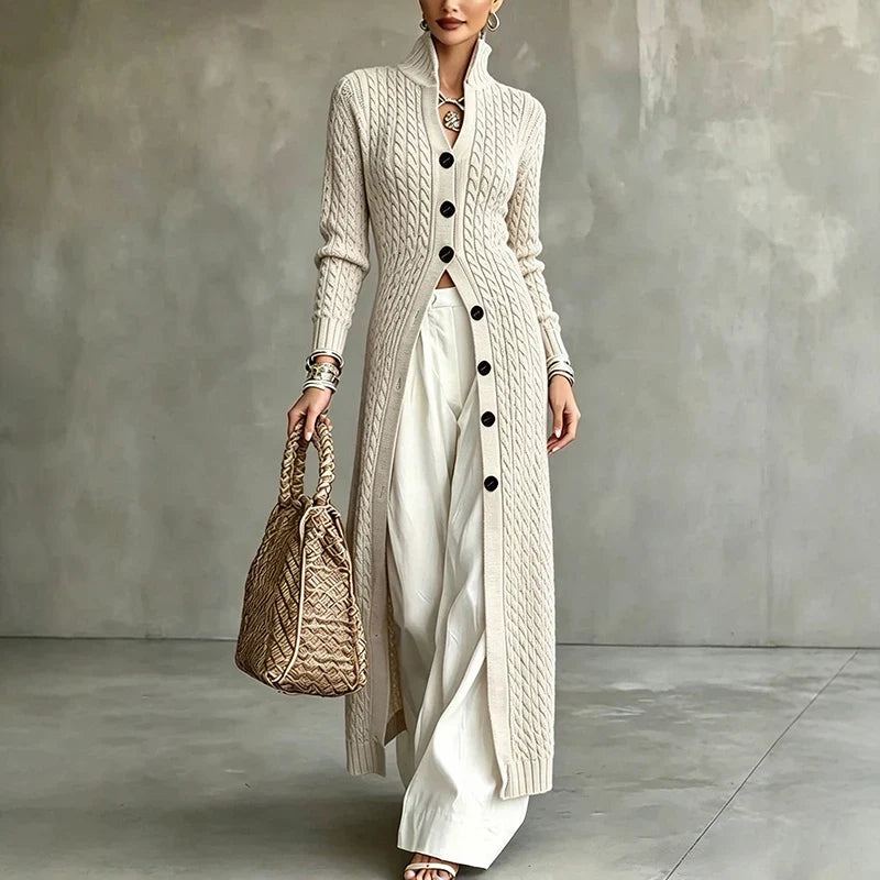 ELIZA & MAREN | HIGH COLLAR CABLE CARDIGAN FOR WOMEN