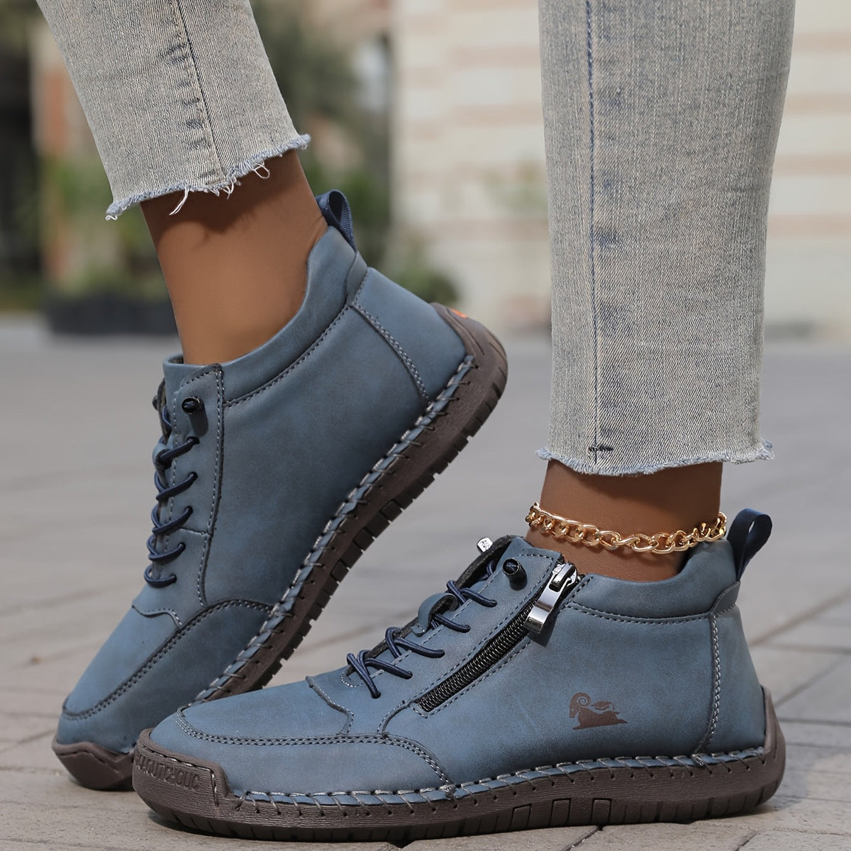 ELIZA & MAREN | BLUE LACE-UP WALKING SHOES FOR WOMEN