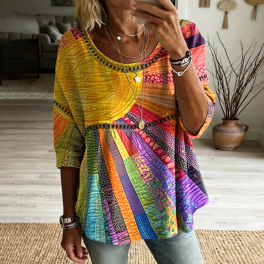 ELIZA & MAREN | AUTUMN PATCHWORK KNIT SWEATER FOR WOMEN