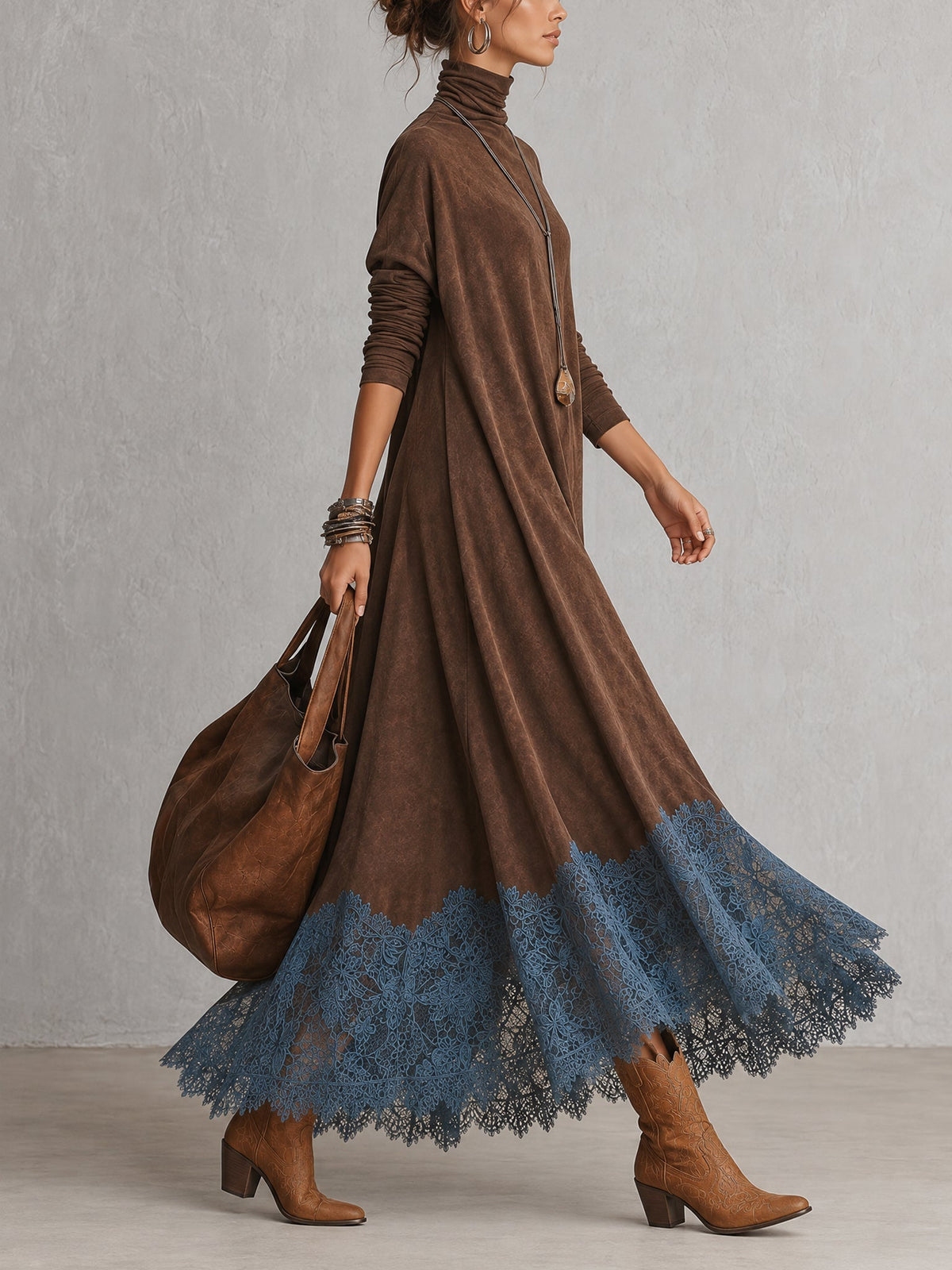 ELIZA & MAREN | SUEDE-EFFECT LACE MAXI DRESS FOR WOMEN