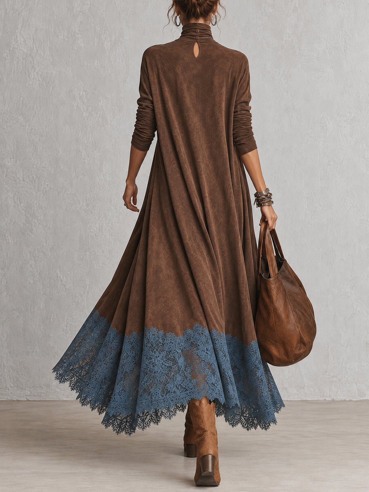 ELIZA & MAREN | SUEDE-EFFECT LACE MAXI DRESS FOR WOMEN