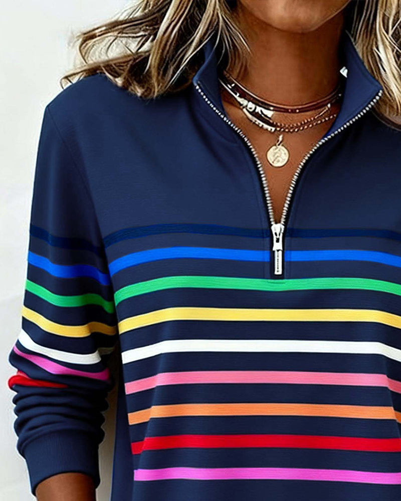 ELIZA & MAREN | STRIPED HALF-ZIP PULLOVER FOR WOMEN