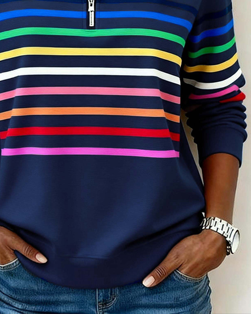 ELIZA & MAREN | STRIPED HALF-ZIP PULLOVER FOR WOMEN