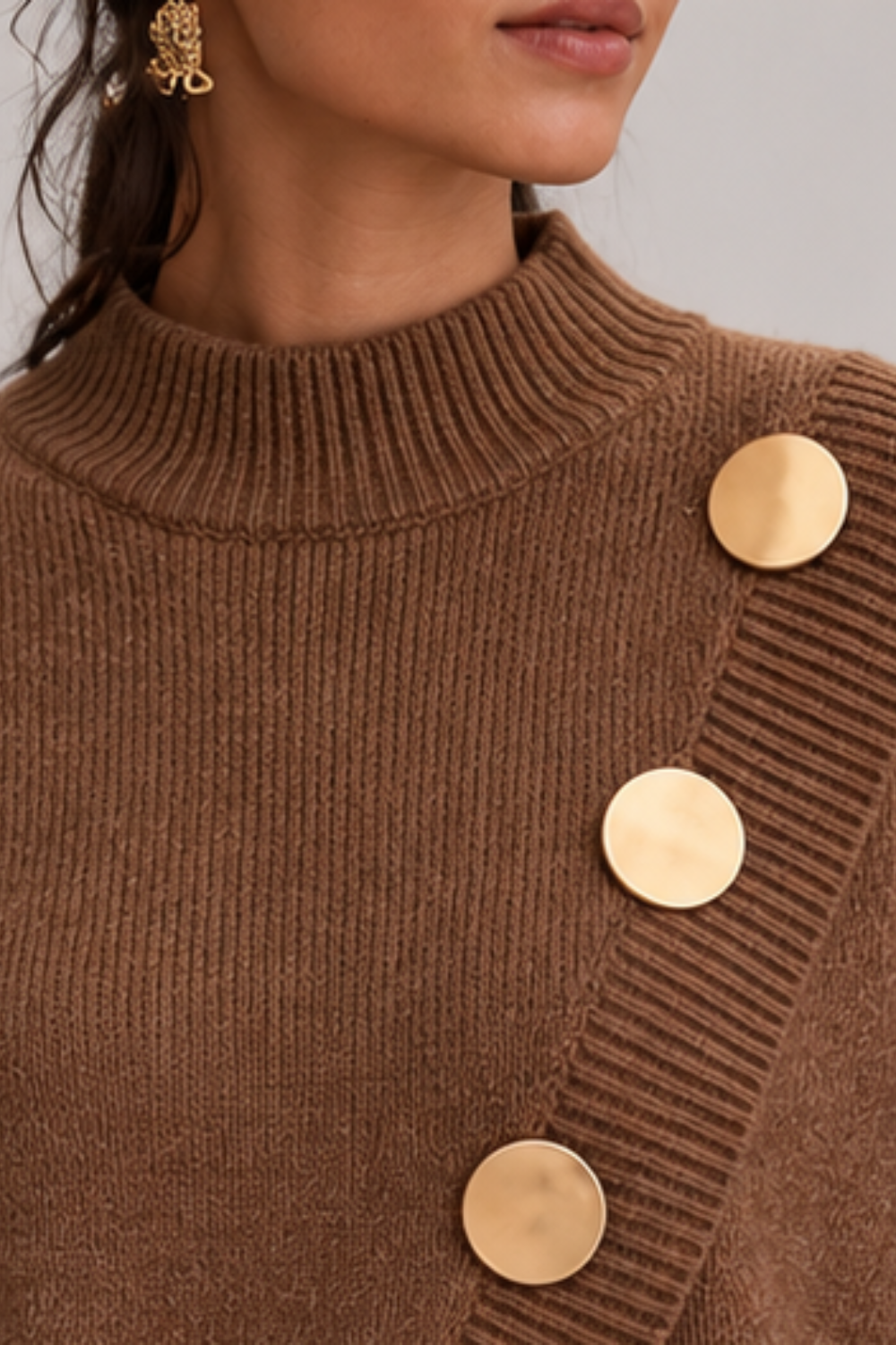 ELIZA & MAREN | ASYMMETRIC BUTTON SWEATER FOR WOMEN