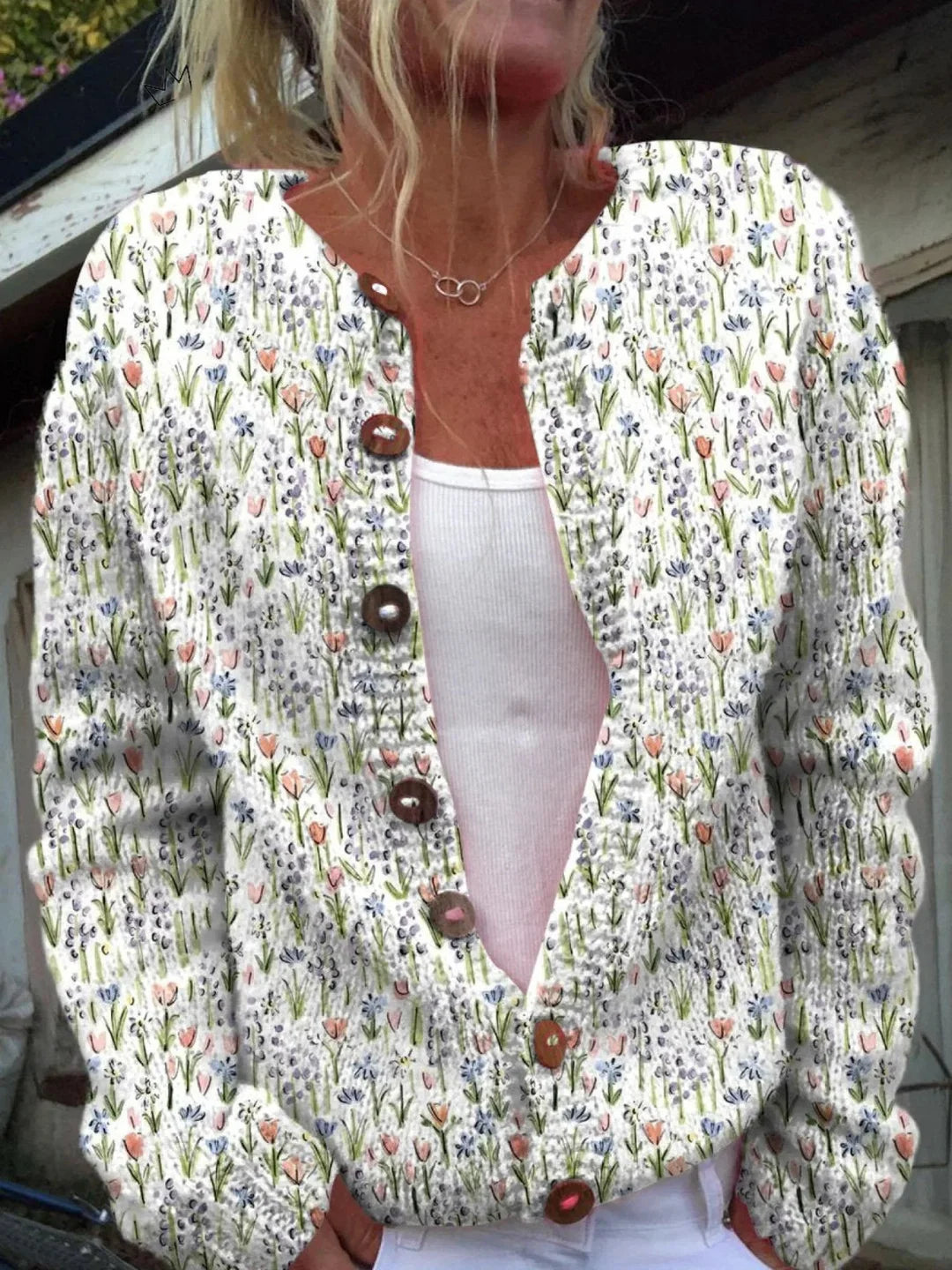 ELIZA & MAREN | RIBBED GARDEN FLORAL CARDIGAN FOR WOMEN