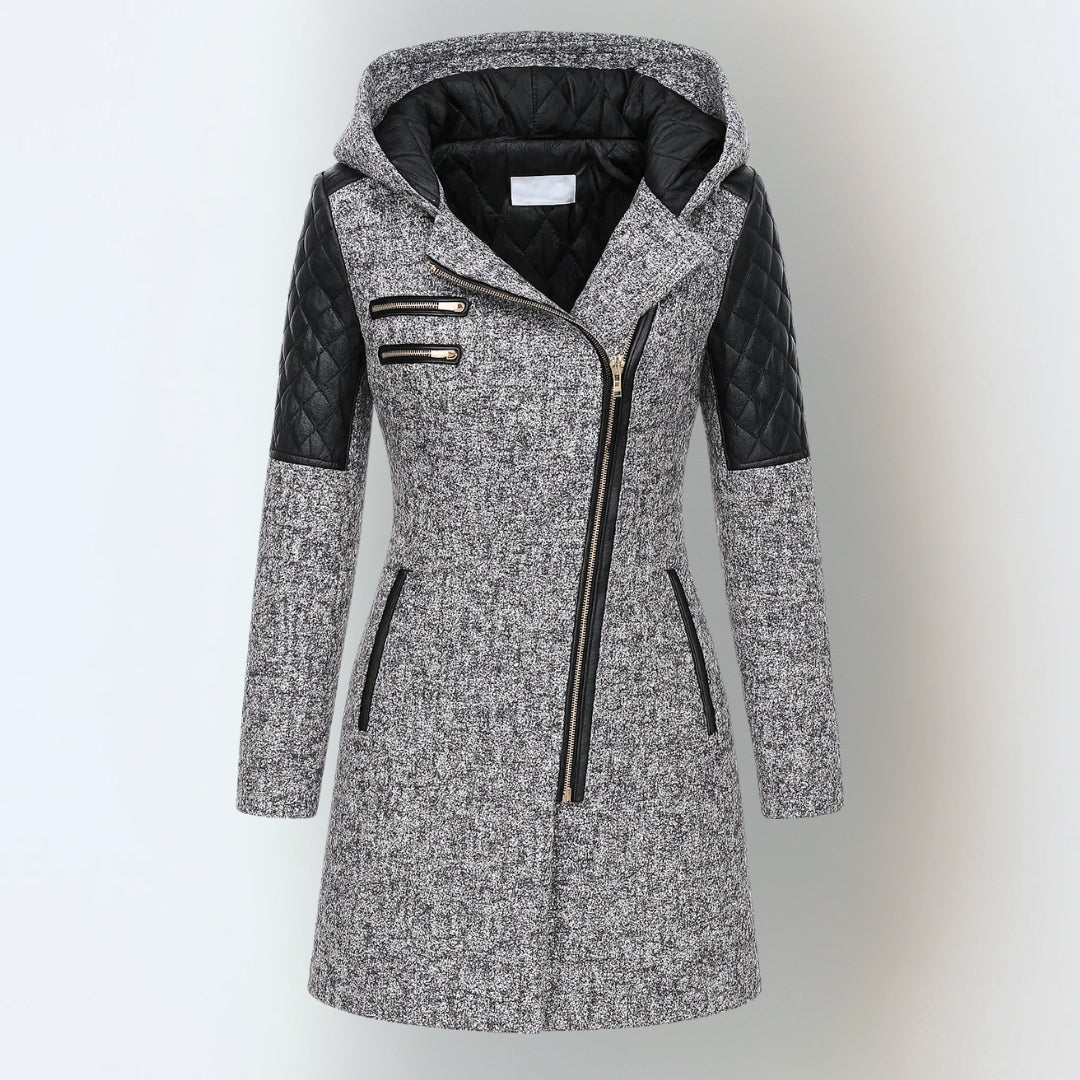 ELIZA & MAREN | ASYMMETRIC ZIP HOODED COAT FOR WOMEN
