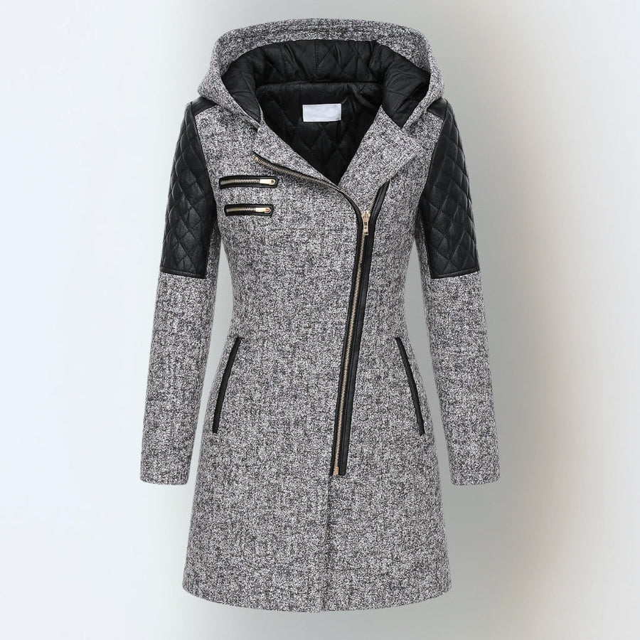 ELIZA & MAREN | ASYMMETRIC ZIP HOODED COAT FOR WOMEN