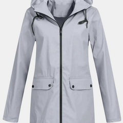 Gray hooded jacket with front zipper