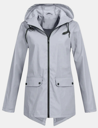 Gray hooded jacket with front zipper