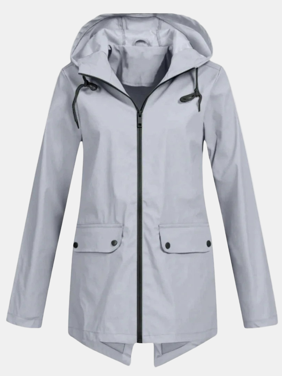 Gray hooded jacket with front zipper