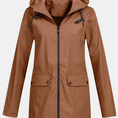 Brown hooded jacket with flap pockets