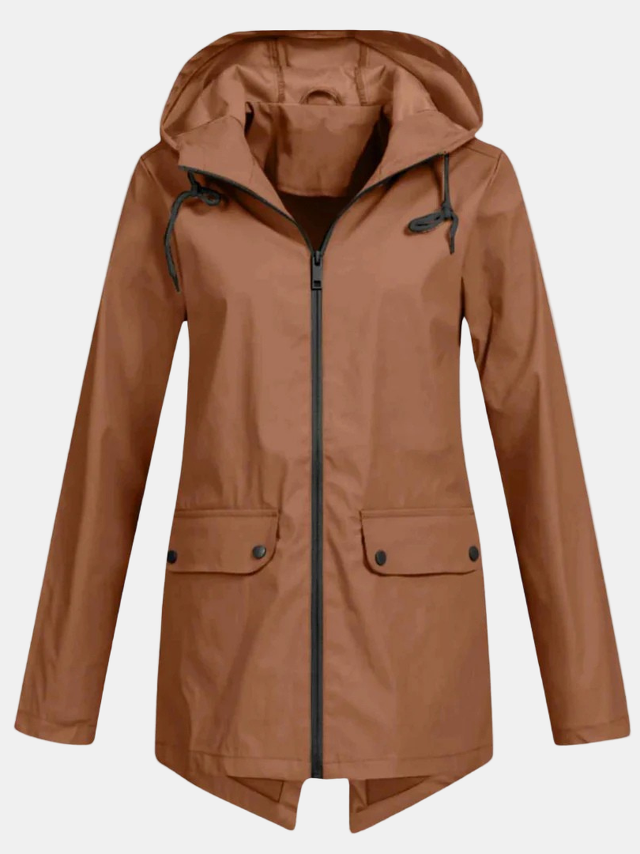 Brown hooded jacket with flap pockets