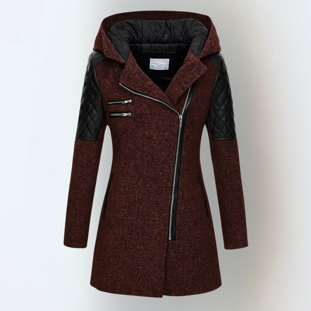 ELIZA & MAREN | ASYMMETRIC ZIP HOODED COAT FOR WOMEN