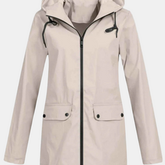 Beige hooded jacket with flap pockets
