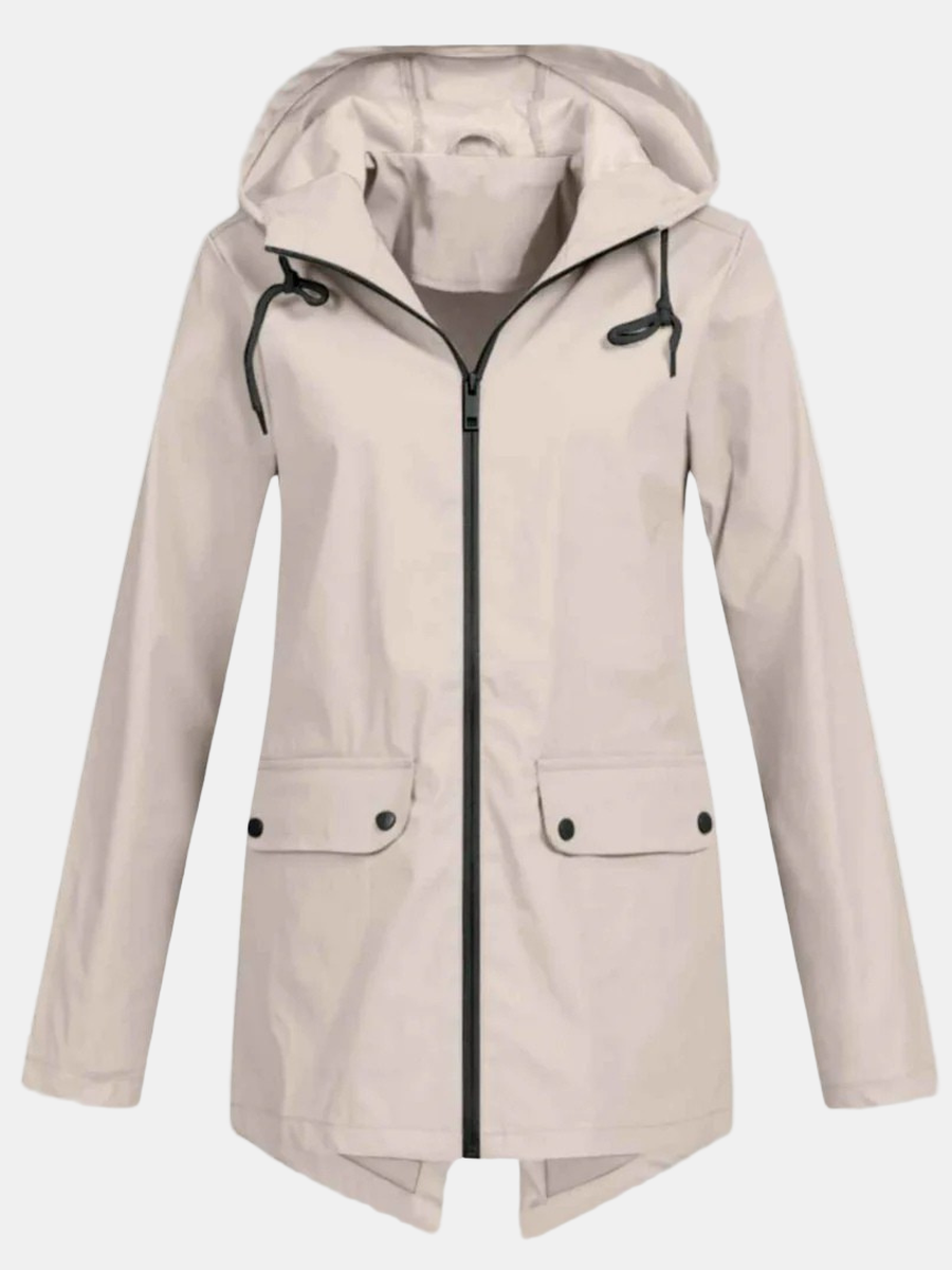Beige hooded jacket with flap pockets