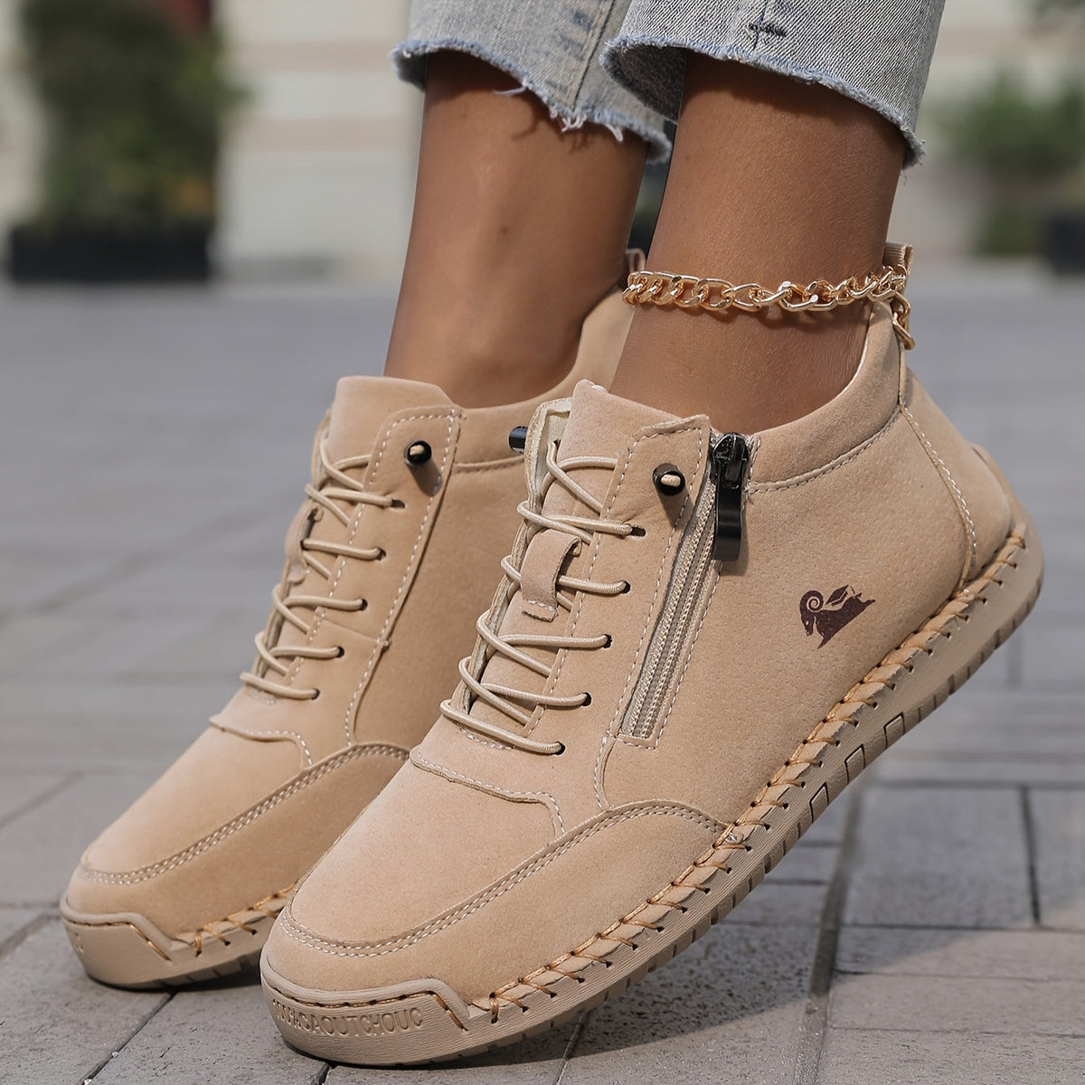 ELIZA & MAREN | TAN LACE-UP WALKING SHOES FOR WOMEN