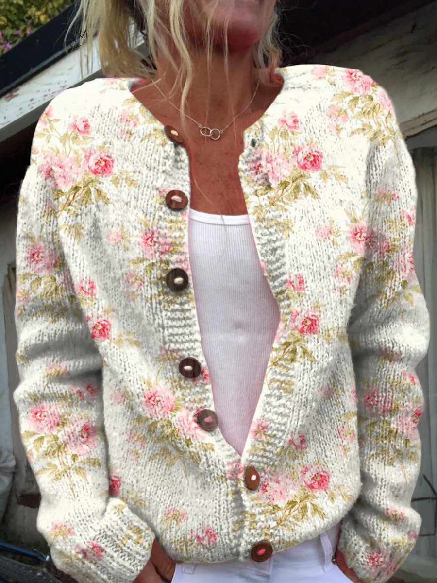 ELIZA & MAREN | CHUNKY PINK FLORAL CARDIGAN FOR WOMEN