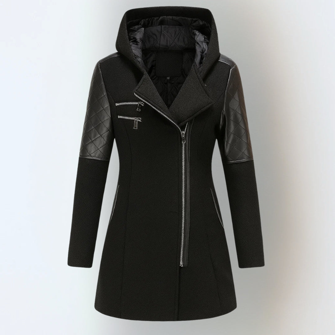 ELIZA & MAREN | ASYMMETRIC ZIP HOODED COAT FOR WOMEN
