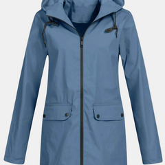 Blue hooded jacket with front zipper