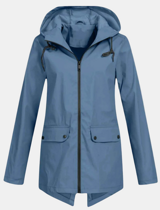 Blue hooded jacket with front zipper
