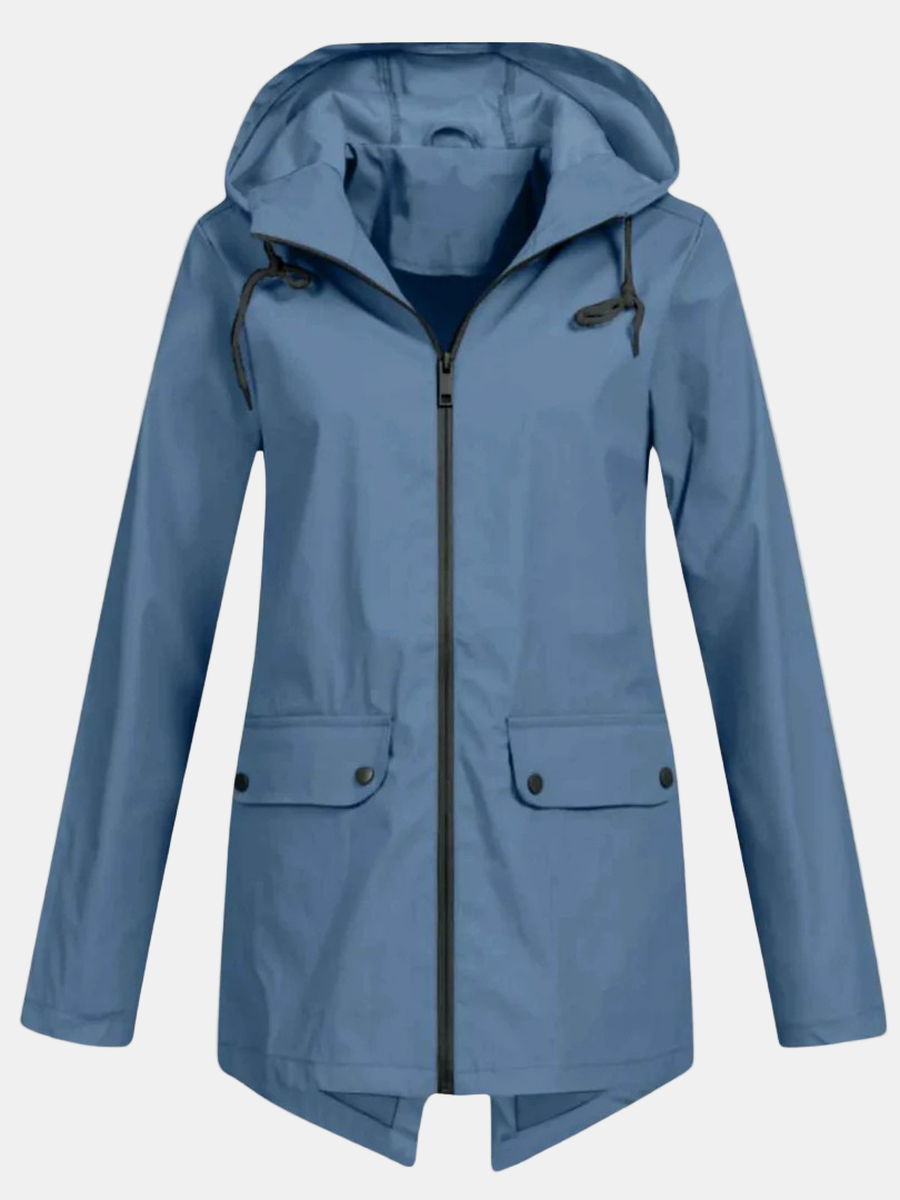 Blue hooded jacket with front zipper