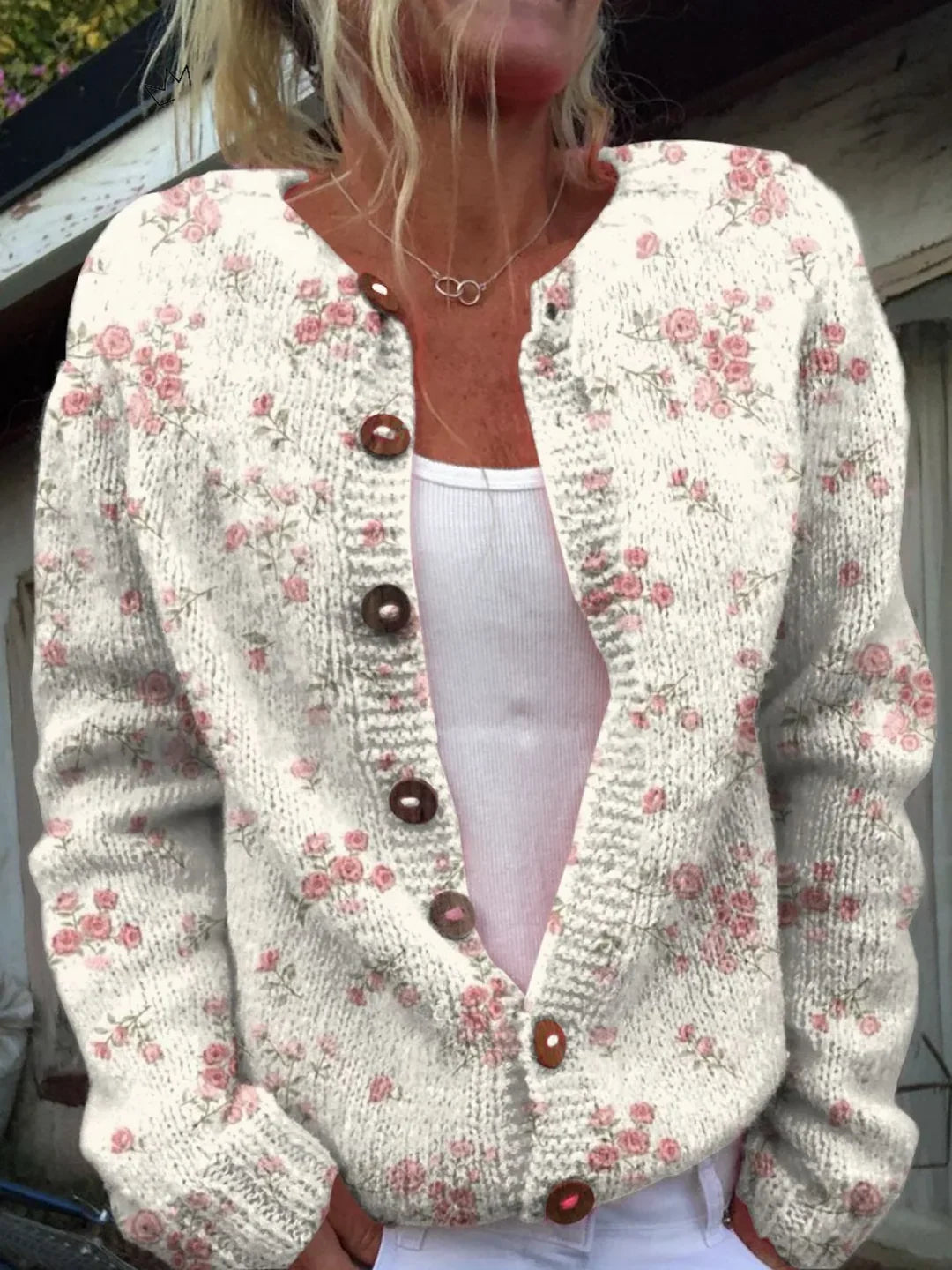 ELIZA & MAREN | PINK ROSE KNIT CARDIGAN FOR WOMEN