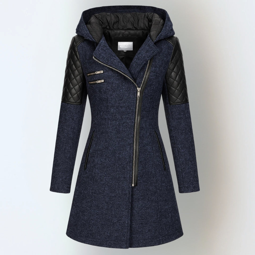 ELIZA & MAREN | ASYMMETRIC ZIP HOODED COAT FOR WOMEN