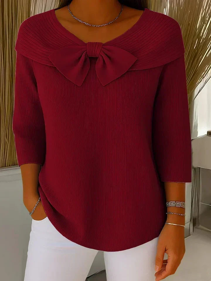 ELIZA & MAREN | BOW DETAIL CREW NECK SWEATER FOR WOMEN