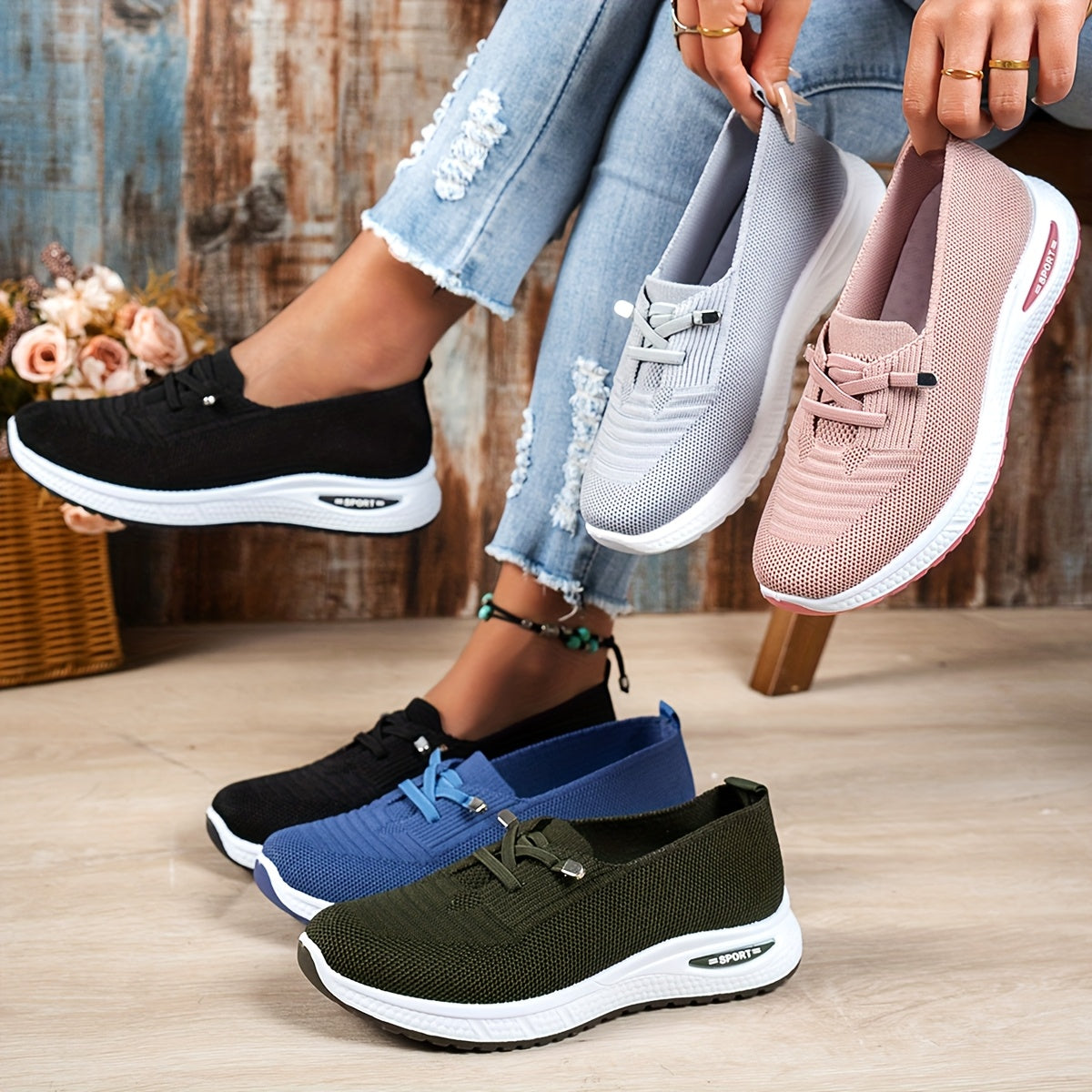 ELIZA & MAREN | STRETCH FABRIC EVERYDAY SNEAKERS FOR WOMEN
