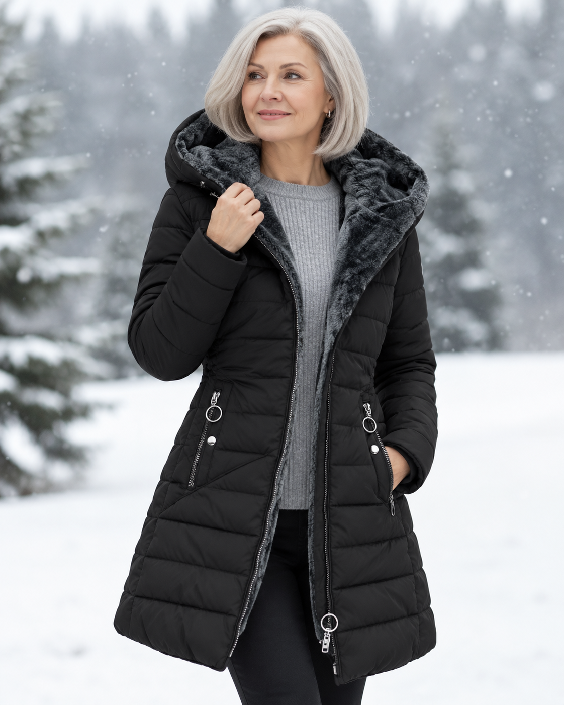 ELIZA & MAREN | QUILTED HIGH HOOD COAT FOR WOMEN