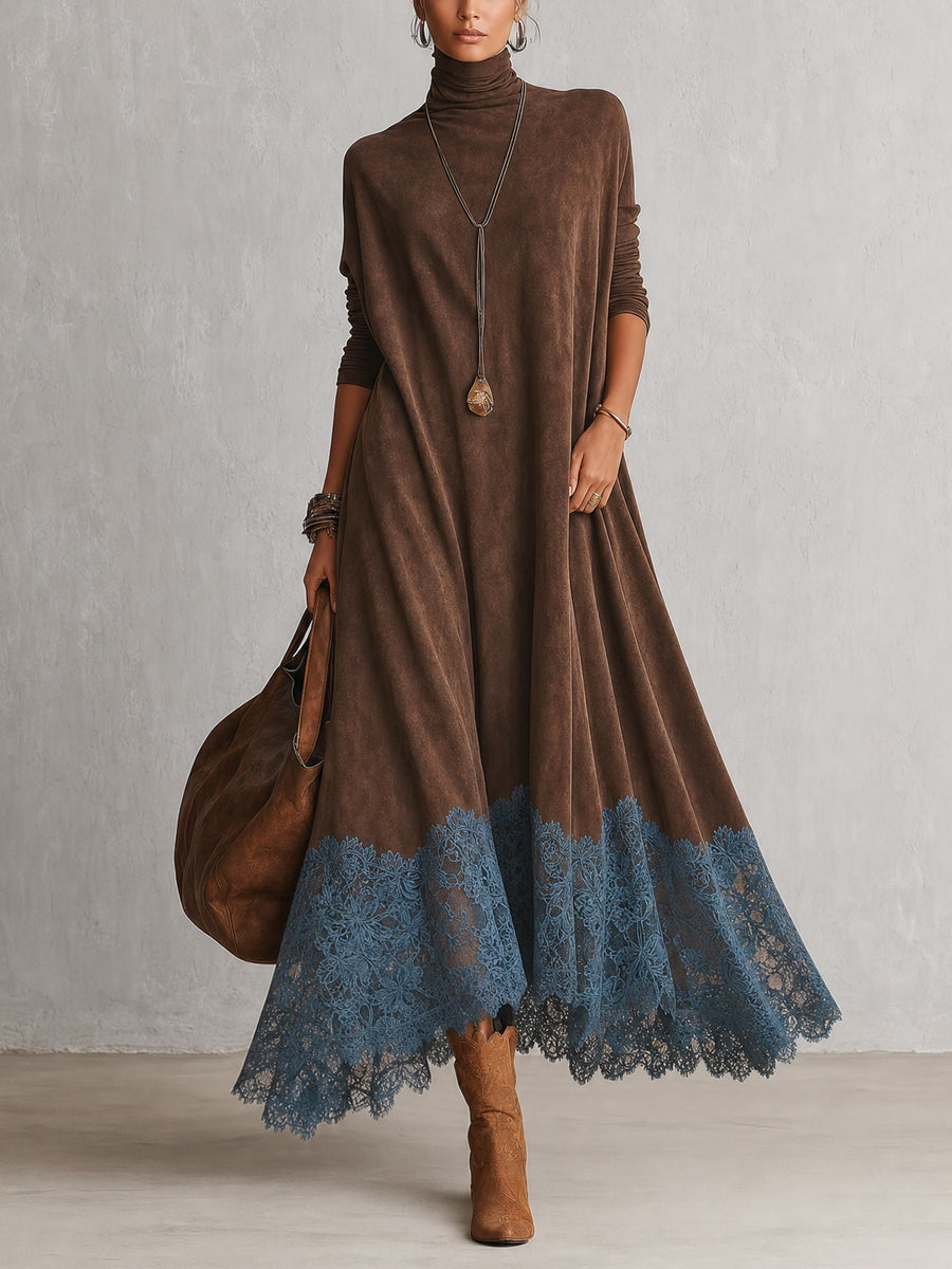 ELIZA & MAREN | SUEDE-EFFECT LACE MAXI DRESS FOR WOMEN