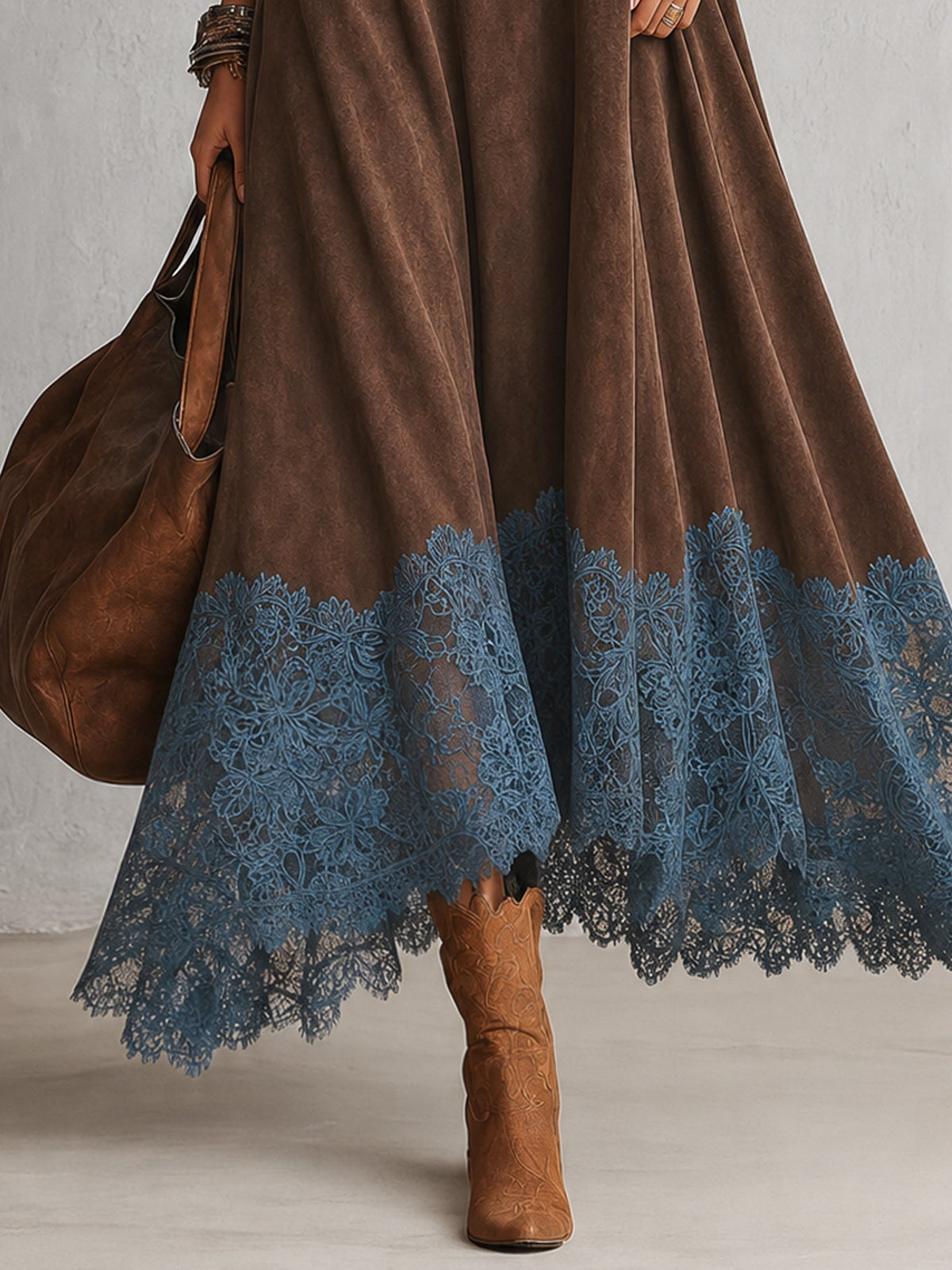 ELIZA & MAREN | SUEDE-EFFECT LACE MAXI DRESS FOR WOMEN