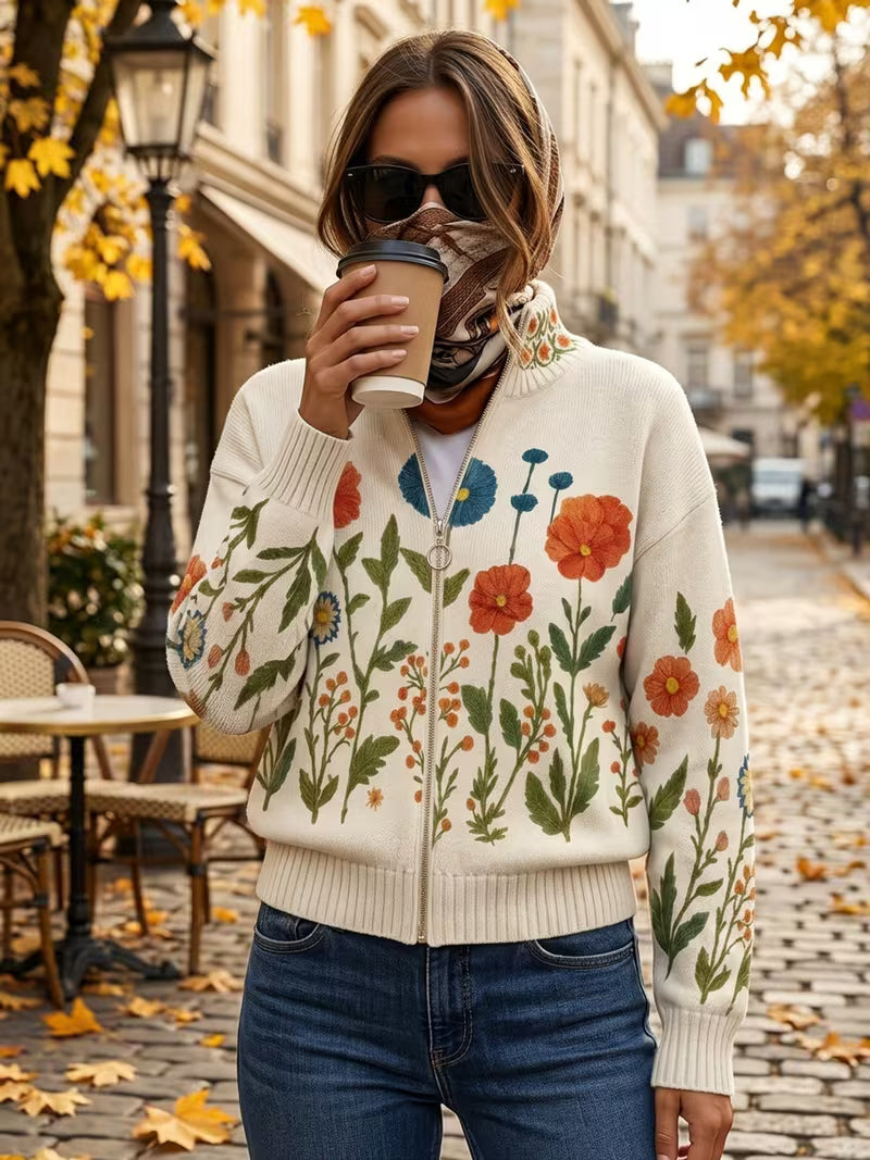 ELIZA & MAREN | WILDFLOWER ZIP KNIT CARDIGAN FOR WOMEN