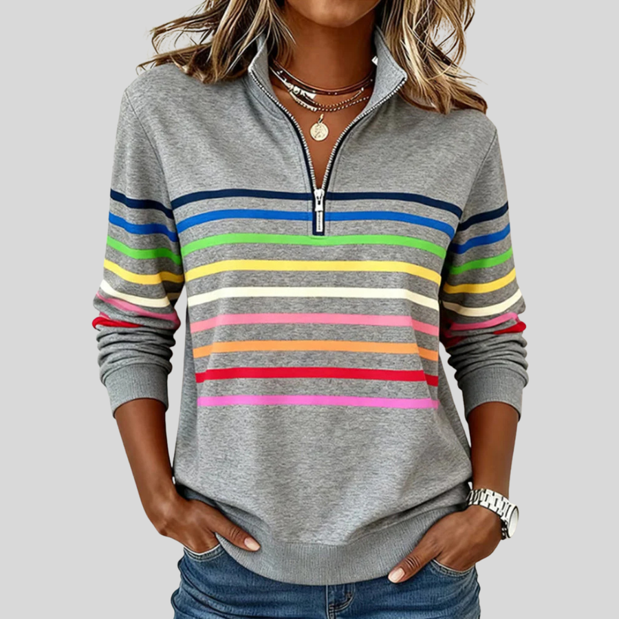 ELIZA & MAREN | STRIPED QUARTER-ZIP SWEATSHIRT FOR WOMEN