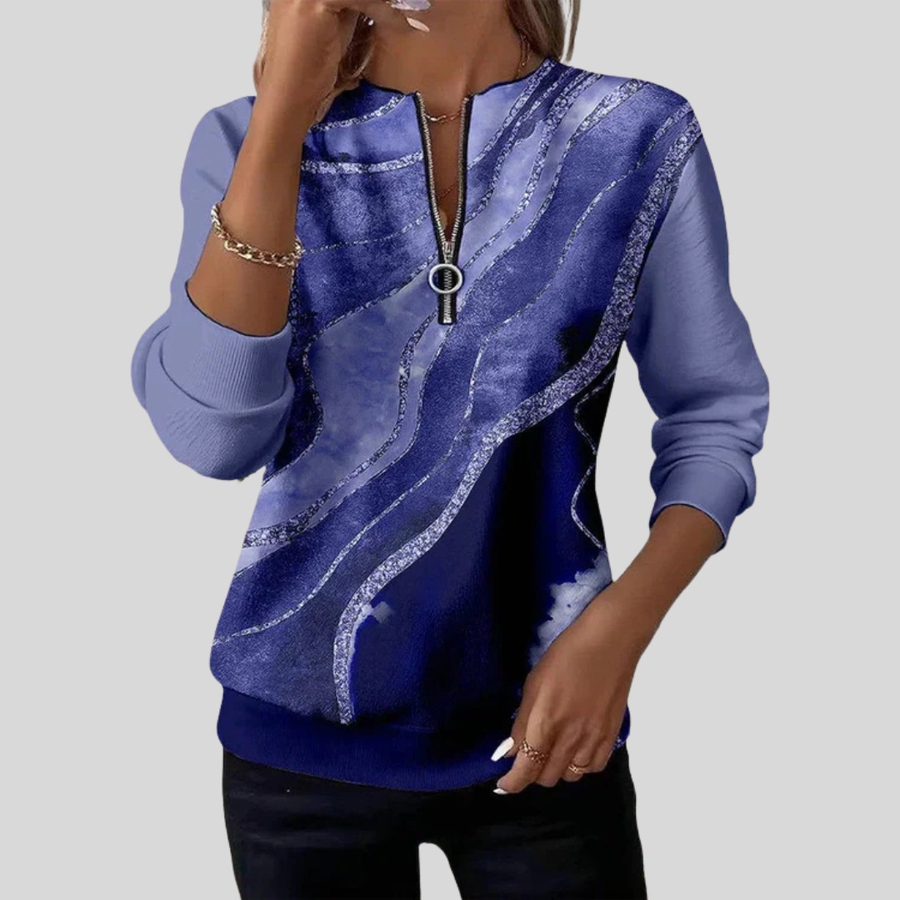 ELIZA & MAREN | WAVE PRINT HALF-ZIP SWEATSHIRT FOR WOMEN