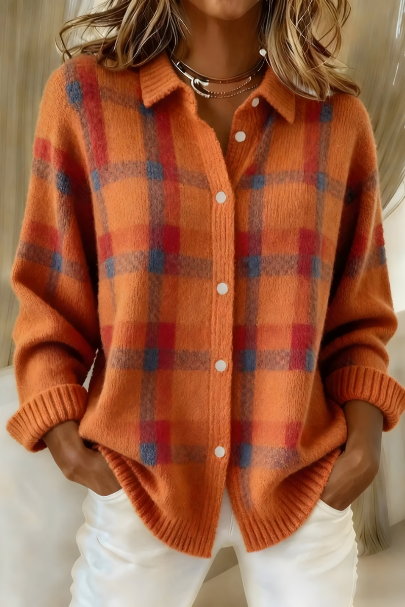 ELIZA & MAREN | CHECKERED KNIT CARDIGAN FOR WOMEN