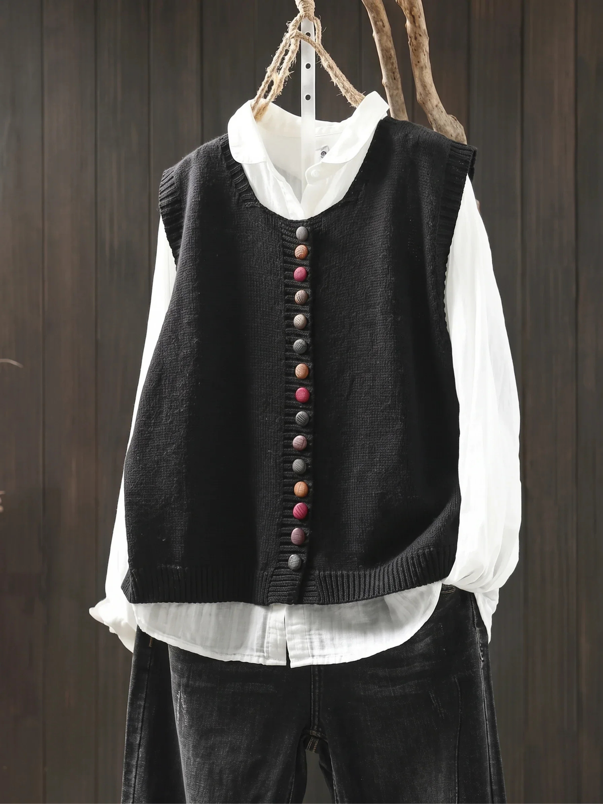 ELIZA & MAREN | COLORFUL BUTTON KNIT VEST FOR WOMEN