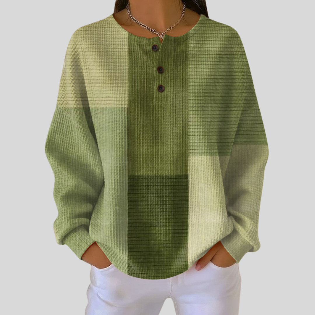 ELIZA & MAREN | SAGE WAFFLE HENLEY SWEATSHIRT FOR WOMEN