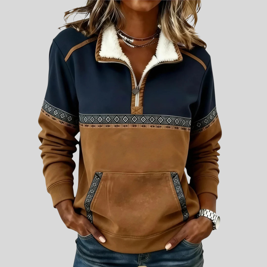 ELIZA & MAREN | SHERPA COLLAR HALF-ZIP PULLOVER FOR WOMEN