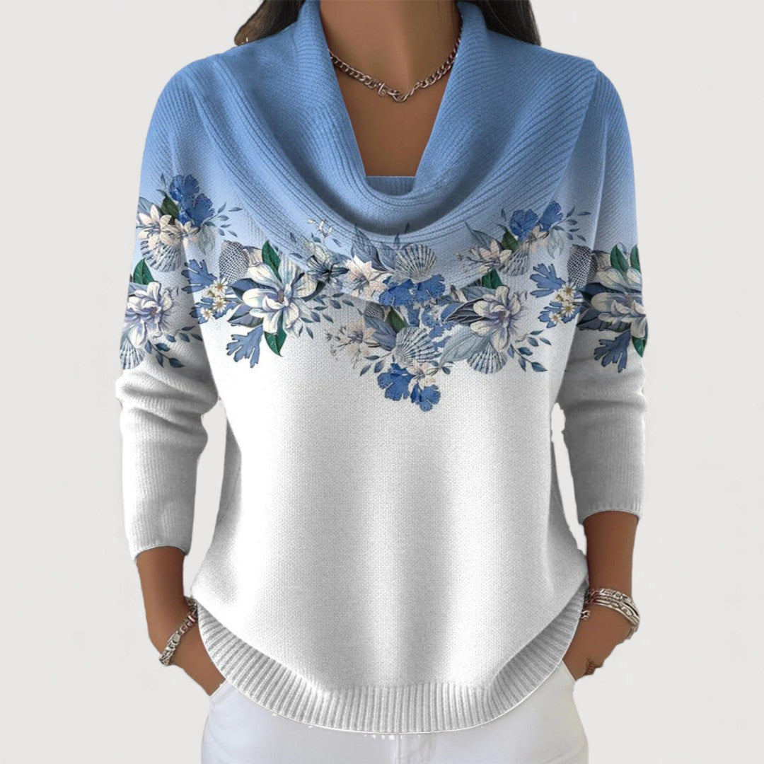 ELIZA & MAREN | FLORAL HIGH NECK SWEATER FOR WOMEN