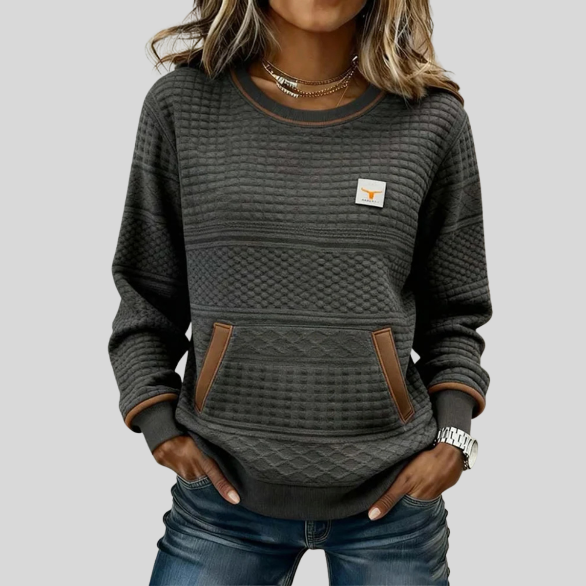 ELIZA & MAREN | TEXTURED CREW NECK SWEATSHIRT FOR WOMEN