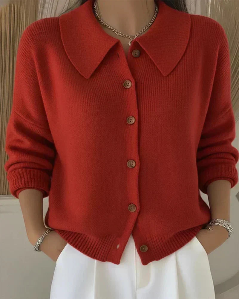 ELIZA & MAREN | SHIRT COLLAR KNIT CARDIGAN FOR WOMEN
