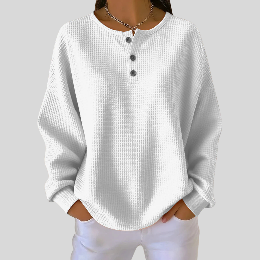 ELIZA & MAREN | PLAIN WAFFLE HENLEY SWEATSHIRT FOR WOMEN