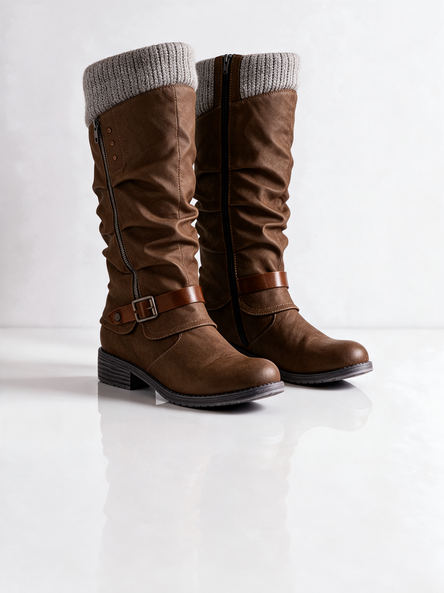 ELIZA & MAREN | KNIT COLLAR MID-CALF BOOTS FOR WOMEN