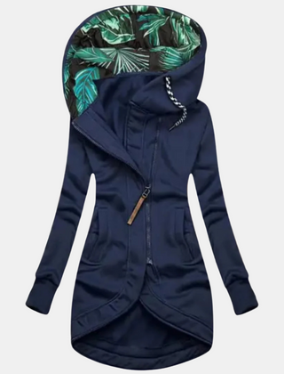 Navy hooded jacket with leaf print at the hood