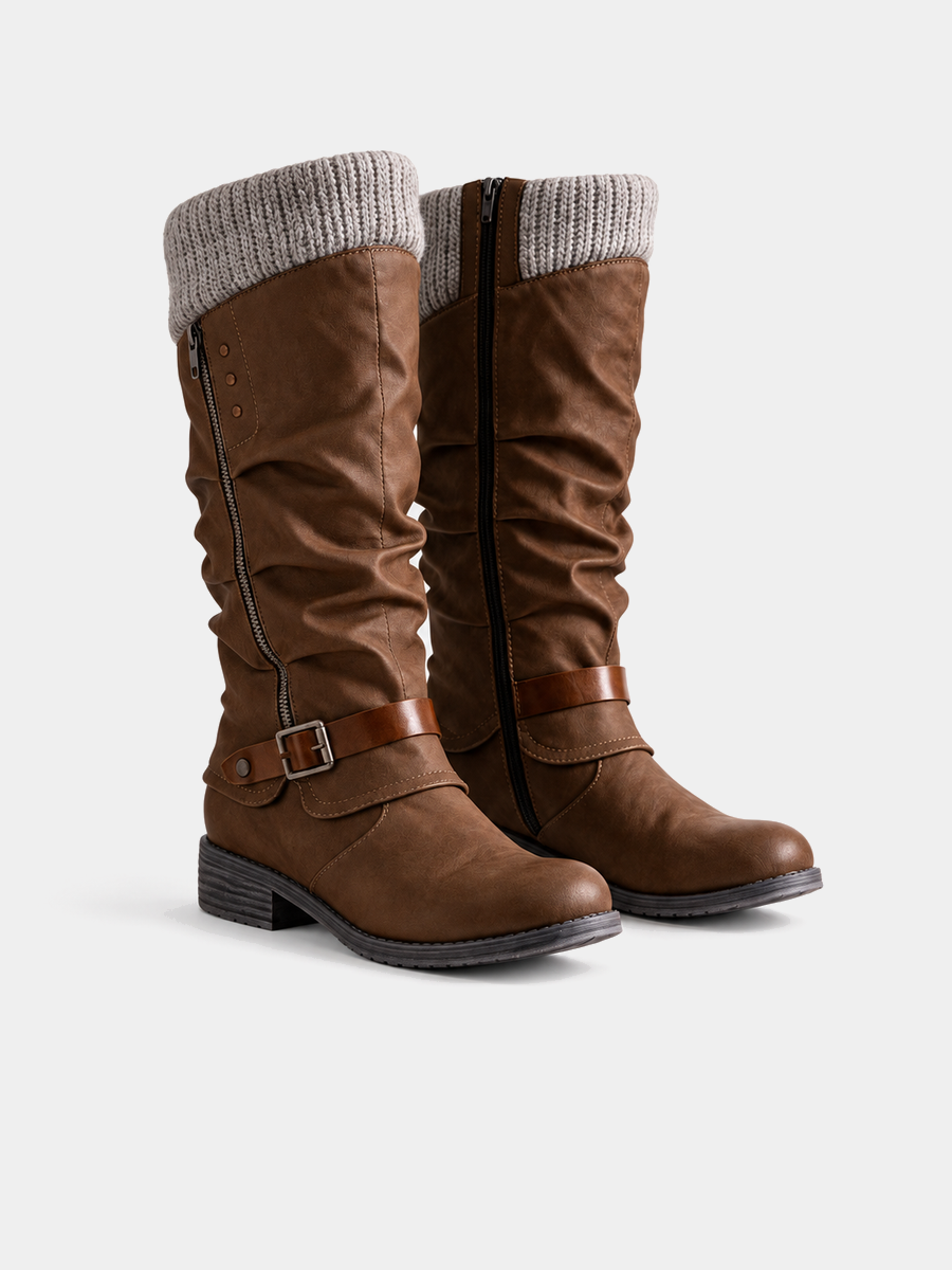 ELIZA & MAREN | KNIT COLLAR MID-CALF BOOTS FOR WOMEN