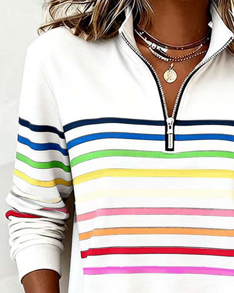 ELIZA & MAREN | STRIPED HALF-ZIP PULLOVER FOR WOMEN