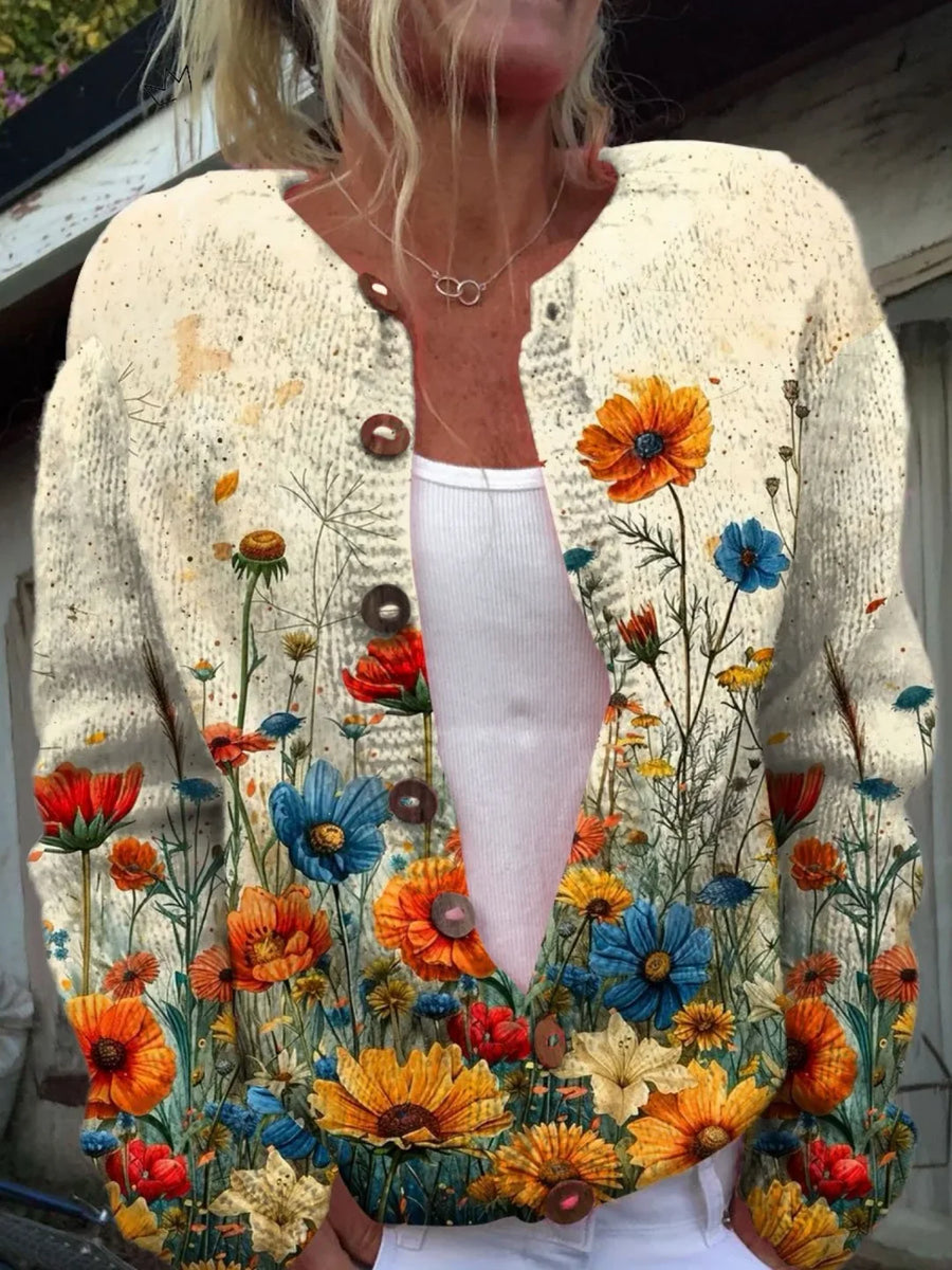 ELIZA & MAREN | WILDFLOWER PRINT KNIT CARDIGAN FOR WOMEN