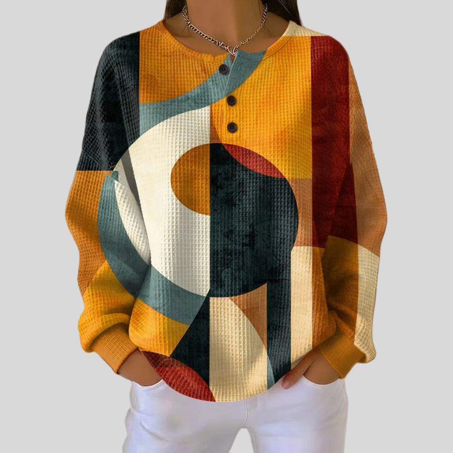 ELIZA & MAREN | RETRO GEOMETRIC WAFFLE SWEATSHIRT FOR WOMEN